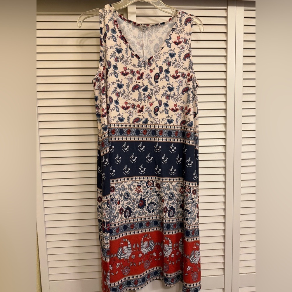 Floral Summer Sleeveless Dress - Lightweight Red, Blue, White Women’s Sz M